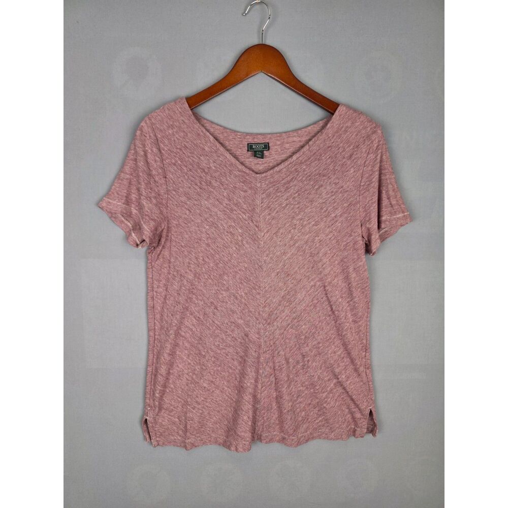 Roots Canada Red/White Striped Fitted Tee Small Cotton Linen Top Casual